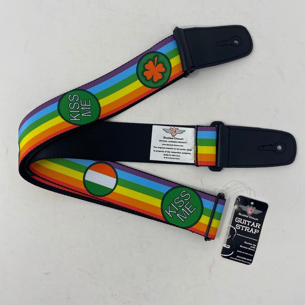 Buckle-Down Rainbow St Patricks Day Kiss Me Shamrock Guitar Strap Made in USA